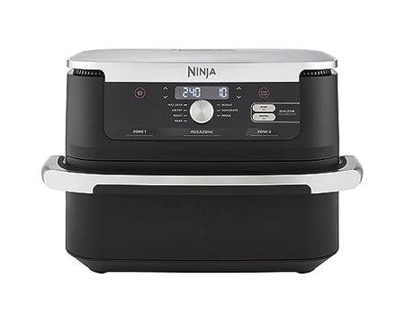 Ninja Foodi Dual Zone Air Fryer MAX + Tongs, 9.5 L, 2470 W, 2 Drawers, 8  Portions, 6-in-1, Air Fry, Roast, Bake, Nonstick, Dishwasher Safe Baskets,   Exclu…